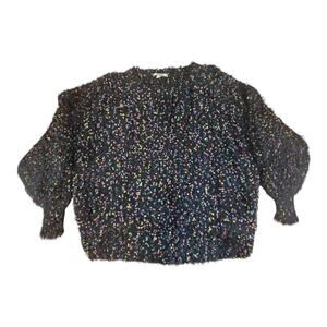 Gimmicks sz small fluffy sweater multi color puffy sleeves cropped crew neck